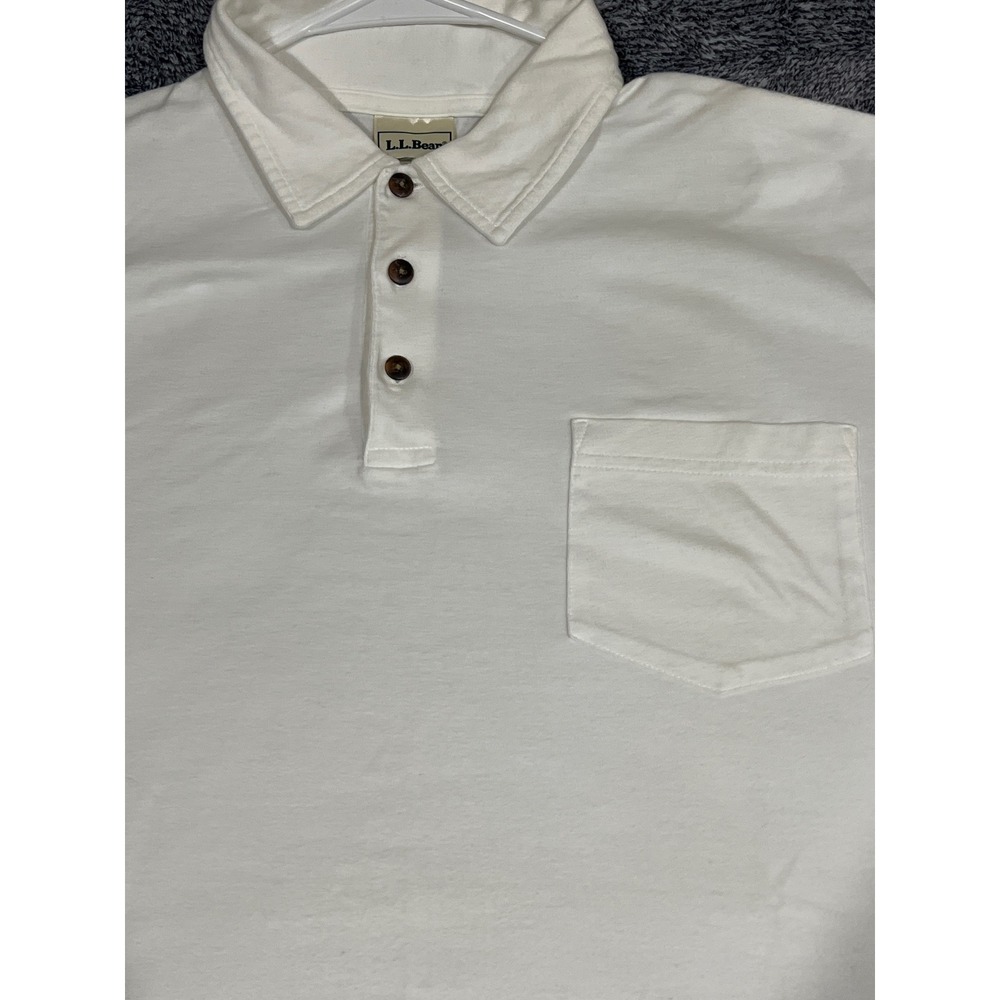 LL Bean Mens Large Pima Cotton Polo Shirt White Short Sleeve Pocket V013